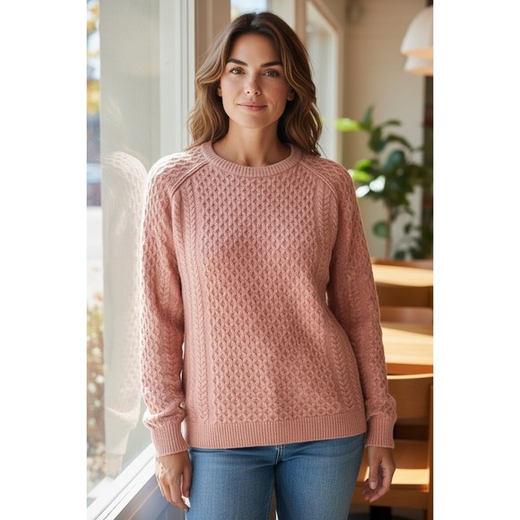 Pink Lily Cable Knit Raglan Sweater Women's Rose Pink Cozy Textured Size L - Picture 6 of 6